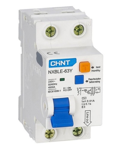 NXBLE-63Y (R) 1п+N C 6А 30мА электронный тип AC 4.5кА CHINT (105540). Автоматический выключатель дифференциального тока. CHINT в Костроме