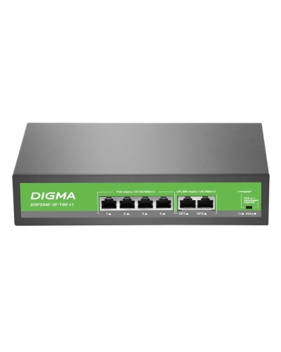 DSP204F-2F-T80 DSP204F-2F-T80 V1 (L2) 6х100Мбит/с 4PoE 4PoE+ 80W. Коммутатор с питанием по PoE. Digma в Костроме