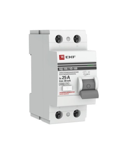 УЗО ВД-100 2P 25А 30мА тип AC эл-мех  PROxima (elcb-2-25-30-em-pro). Выключатель дифференциального тока (УЗО). EKF в Костроме