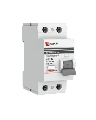 УЗО ВД-100 2P 63А 300мА тип AC эл-мех  PROxima (elcb-2-63-300-em-pro). Выключатель дифференциального тока (УЗО). EKF в Костроме