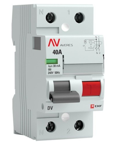 DV 2P 40А/ 30мА (A)  AVERES (rccb-2-40-30-a-av). Выключатели дифференциального тока (УЗО). EKF в Костроме