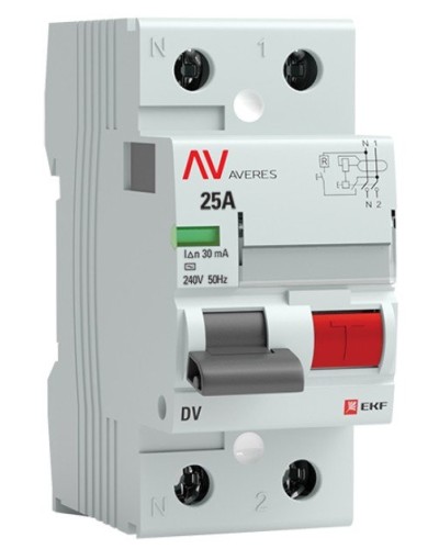 DV 2P 25А/ 30мА (A)  AVERES (rccb-2-25-30-a-av). Выключатели дифференциального тока (УЗО). EKF в Костроме