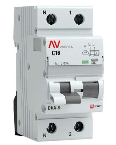 DVA-6 1P+N 16А (C) 30мА (AC) 6кА  AVERES (rcbo6-1pn-16C-30-ac-av). Автоматический выключатель дифференциального тока. EKF в Костроме