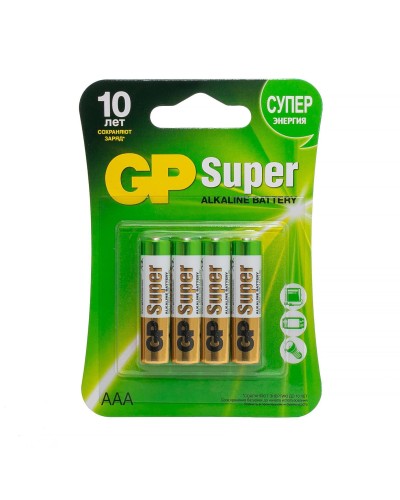 GP Super Alkaline 24A AAA (GP 24A-2CR4), упак. 4 шт. БЛИСТЕР. Алкалиновые батарейки. GP Batteries в Костроме