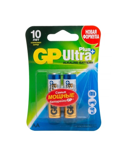 GP Ultra Plus Alkaline 15A AA (GP 15AUP-2CR2), упак. 2 шт. БЛИСТЕР. Алкалиновые батарейки. GP Batteries в Костроме