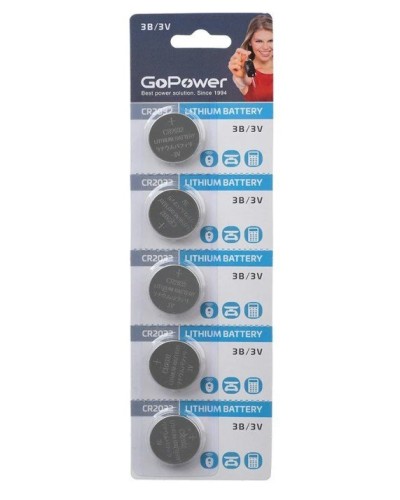 CR2032 GoPower, упак. 5 шт., БЛИСТЕР. Литиевый элемент питания. GoPower в Костроме