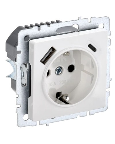 Розетка с з/к с USB A+C 18Вт РЮш11-1-БрБ белый BRITE (BR-R14-16-U22-018-K01). Розетка с заземлением с защитными шторками, 18Вт. IEK в Костроме