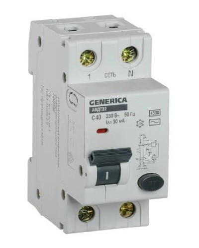 GENERICA АВДТ 32 C40 2Р 30мА (MAD25-5-040-C-30). Автоматический выключатель дифференциального тока. IEK в Костроме