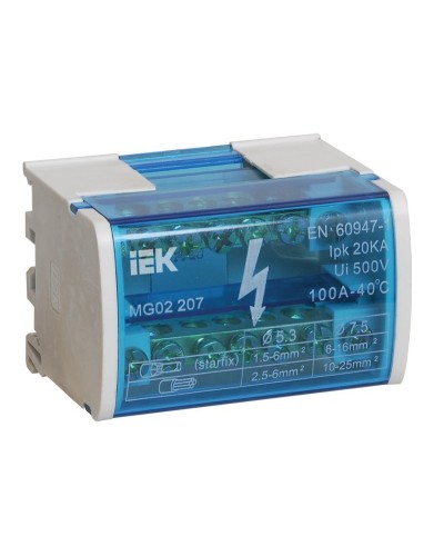 ШНК 2х7 L+PEN (YND10-2-07-100). Шина на DIN-рейку в корпусе (кросс-модуль). IEK в Костроме