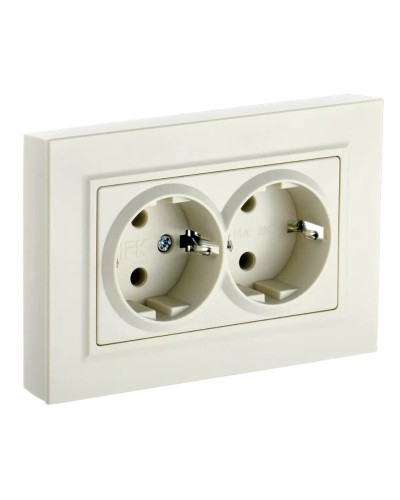 Розетка 2-местная с з/к РС12-3-БрКр бежевый BRITE (BR-R21-16-K10-F). Розетка с заземлением без защитных шторок в сборе. IEK в Костроме