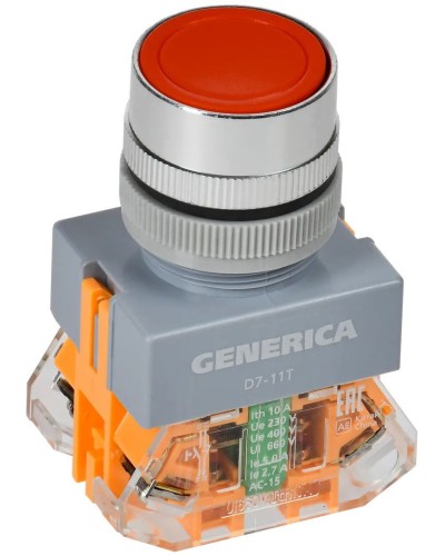 Кнопка D7-11T d=22мм красная GENERICA (BBT50-11T-3-21-K04-G). Кнопка управления с фиксацией. IEK в Костроме