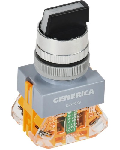 Переключатель D7-20X3 на 3 положения черный GENERICA (BSW50-20X3-3-21-3-K02-G). Переключатель. IEK в Костроме