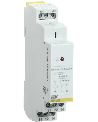 Реле промежуточное модульное OIR 2 контакта 8А 12В AC/DC (OIR-208-ACDC12V). Реле промежуточное модульное. IEK в Костроме