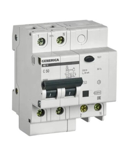 GENERICA АД12 2Р 50А 30мА (MAD15-2-050-C-030). Автоматический выключатель дифференциального тока. IEK в Костроме