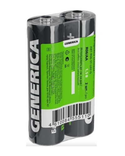 Батарейка солевая R06/AA GENERICA (2 шт) (ABT-R06-ST-L02-G). Батарейка солевая. IEK в Костроме