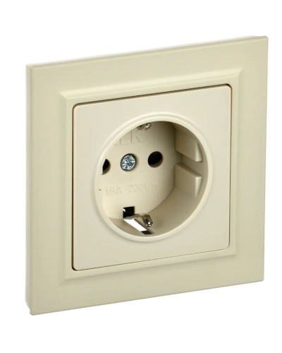 Розетка с з/к РСР14-1-0-БрКр бежевый BRITE (BR-R14-16-K10-F). Розетка с заземлением с защитными шторками в сборе. IEK в Костроме