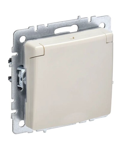 Розетка с з/к РСбш10-3-БрКр бежевый BRITE (BR-R16-16-K10). Розетка с заземлением с защитными шторками и крышкой. IEK в Костроме