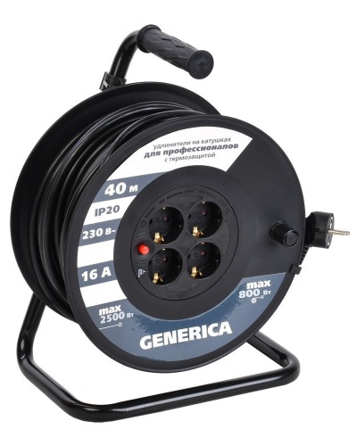УК40 4 места 2P+PE, 40м GENERICA (WKP20-16-04-40-G). Удлинитель на катушке с термозащитой, 3х1,5кв.мм. IEK в Костроме