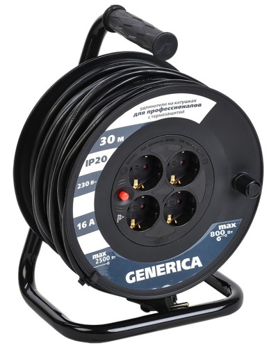 УК30 4 места 2P+PE, 30м GENERICA (WKP20-16-04-30-G). Удлинитель на катушке с термозащитой, 3х1,5кв.мм. IEK в Костроме