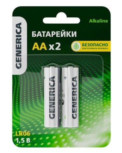 Батарейка Alkaline LR06/AA GENERICA (2 шт) (ABT-LR06-ST-L02-G). Батарейка щелочная. IEK в Костроме