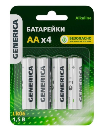Батарейка Alkaline LR06/AA GENERICA (4 шт) (ABT-LR06-ST-L04-G). Батарейка щелочная. IEK в Костроме