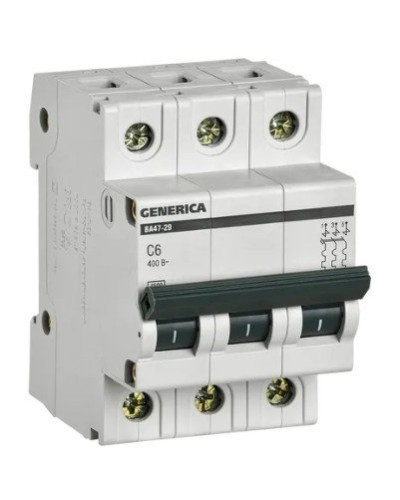 GENERICA ВА47-29 3P C 6А 4,5кА (MVA25-3-006-C). Автоматический выключатель. IEK в Костроме