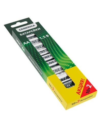 Батарейка Alkaline LR06/AA GENERICA (12 шт) ПРОМО (ABT-LR06-ST-B12-G). Батарейка щелочная. IEK в Костроме