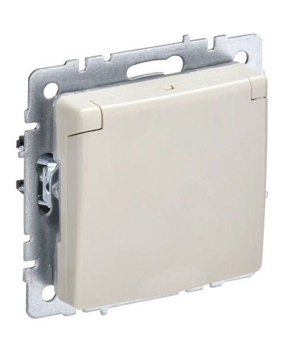 Розетка с з/к РСбш10-3-44-БрКр бежевый BRITE (BR-R16-16-44-K10). Розетка с заземлением с защитными шторками и крышкой. IEK в Костроме