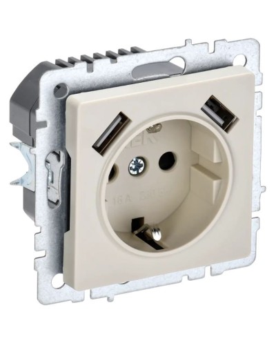 Розетка с з/к с USB A+A 2,1А РЮш10-1-БрКр бежевый BRITE (BR-R14-16-U21-D21-K10). Розетка с заземлением с защитными шторками, 2,1А. IEK в Костроме