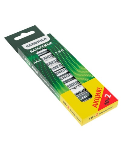 Батарейка Alkaline LR03/AAA GENERICA (12 шт) ПРОМО (ABT-LR03-ST-B12-G). Батарейка щелочная. IEK в Костроме