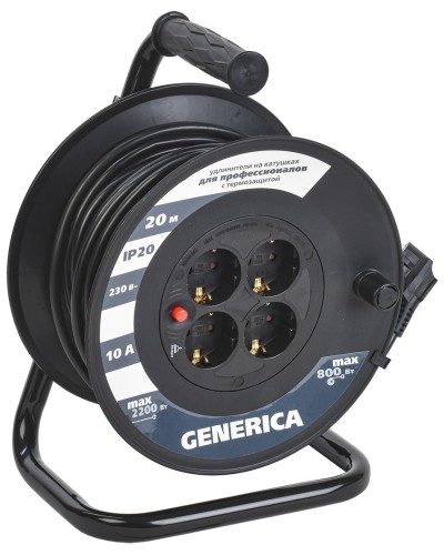 УК20 4 места 2P+PE, 20м GENERICA (WKP10-10-04-20-G). Удлинитель на катушке с термозащитой, 3х1,0кв.мм. IEK в Костроме