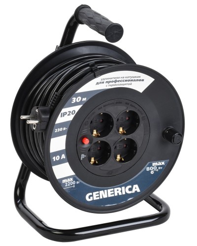 УК30 4 места 2P+PE, 30м GENERICA (WKP10-10-04-30-G). Удлинитель на катушке с термозащитой, 3х1,0кв.мм. IEK в Костроме