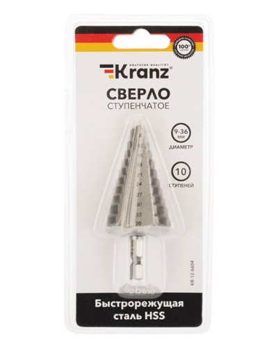 Сверло по металлу ступенчатое 9,0-36,0 мм 110 mm 62 HRC Kranz (KR-12-6604): Сверло по металлу шлифованное в Костроме