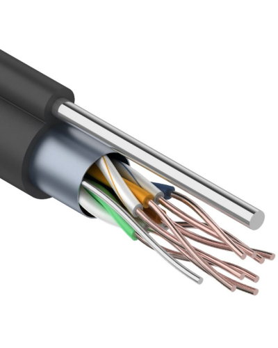 F/UTP, CAT 5e, PE, 4PR, 24AWG, OUTDOOR, SOLID, черный, с тросом, 305м, REXANT (01-0144). Кабель «витая пара» (LAN) для структурированных систем связи. Rexant в Костроме