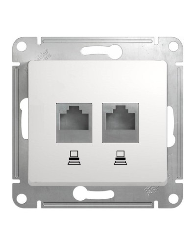 Glossa розетка RJ45+RJ45 2-местная, кат. 5Е, скрытой установки, механизм, белый (GSL000185KK). Розетка компьютерная. Systeme Electric в Костроме