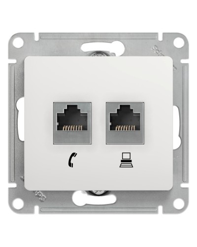 Glossa розетка RJ11+RJ45, 2-местная, кат. 5Е, скрытой установки, механизм, белый (GSL000185). Розетка компьютерная + телефонная. Systeme Electric в Костроме