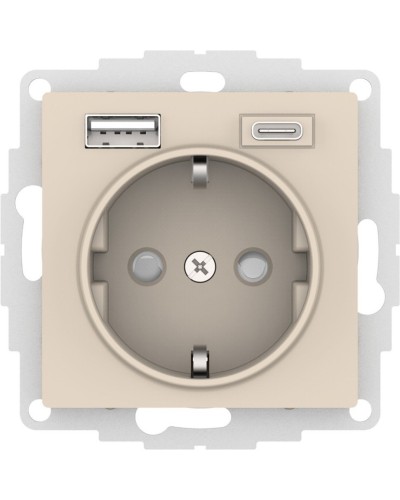 AtlasDesign розетка 1-местная с 2 USB A+C, скрытой установки, механизм, бежевый (ATN000232). Розетка с USB. Systeme Electric в Костроме