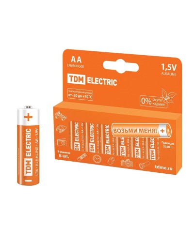 LR6 AA Alkaline 1,5V PAK-8 TDM (SQ1702-0009). Элемент питания. TDM ЕLECTRIC в Костроме