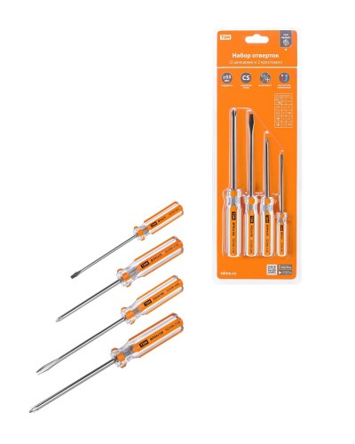 Набор отверток 4шт.: SL3x75, SL5х100, PH1х75, PH2х100, блистер, CS Гранит TDM (SQ1013-0101). Набор отверток. TDM ЕLECTRIC в Костроме