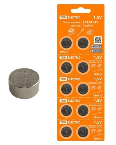 AG12/LR43 Alkaline 1,5V BP-10 TDM (SQ1702-0046). Элемент питания. TDM ЕLECTRIC в Костроме