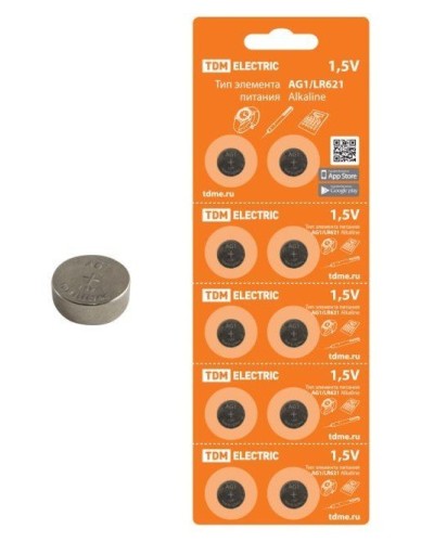 AG1/LR621 Alkaline 1,5V BP-10 TDM (SQ1702-0045). Элемент питания. TDM ЕLECTRIC в Костроме