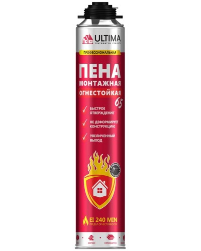 Пена огнестойкая ULTIMA PRO 65, 850 мл. Пена монтажная профессиональная. ULTIMA в Костроме