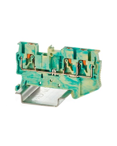 Клемма заземления, 3 точки подключения, 2.5 кв.мм (VPR-2.5-TWIN-PE-YG). Клемма заземления, зажим push-in. ДКС в Костроме