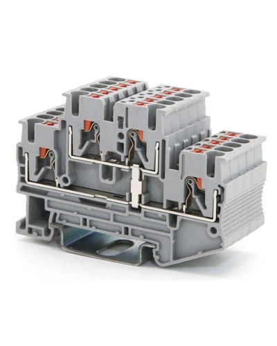 Клемма двухуровневая, зажим push-in, 2.5 кв.мм, серая (VPRTT-2.5-PV-GY). Клемма проходная, 4 точки подключения, уровни соединены перемычкой. ДКС в Костроме
