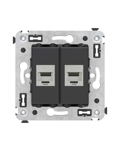 Розетка RJ-45 в стену, кат.6E, Avanti, двойная, черная матовая (4412764). Розетка компьютерная. ДКС в Костроме