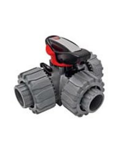 Ecoplast Кран шаровой трехходовой ПВХ D25 (уплотнение TPV, остальное EPDM) с муфтовым окончанием (49448). Кран шаровой, с муфтовым окончанием. Экопласт в Костроме