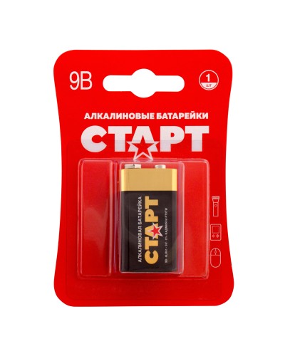 СТАРТ 6LR61-BL1 (9 В, Крона,  6LR61), БЛИСТЕР. Алкалиновая батарейка. СТАРТ в Костроме
