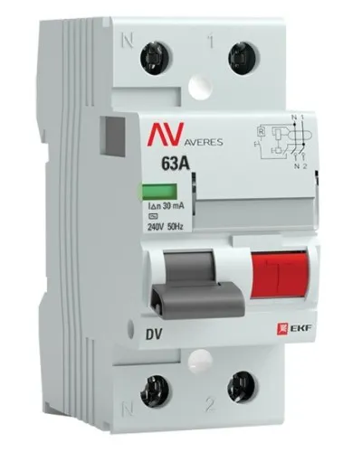 DV 2P 63А/ 30мА (AC)  AVERES (rccb-2-63-30-ac-av). Выключатели дифференциального тока (УЗО). EKF в Костроме