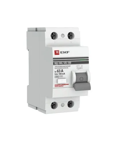 УЗО ВД-100 2P 63А 100мА тип AC эл-мех  PROxima (elcb-2-63-100-em-pro). Выключатель дифференциального тока (УЗО). EKF в Костроме
