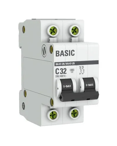 Автоматический выключатель 2P 32А (C) 4,5кА ВА 47-29 Basic (mcb4729-2-32C): Автоматический выключатель в Костроме
